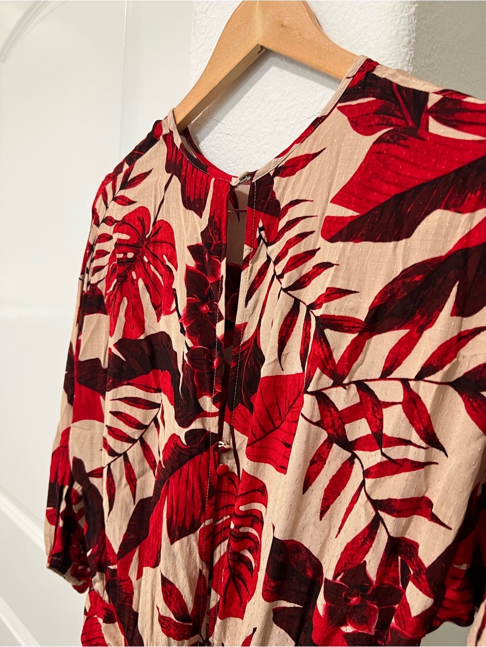 H&M X Johanna Ortiz Red Tropical Leaf Print Mini Dress - Picture 3 of 12